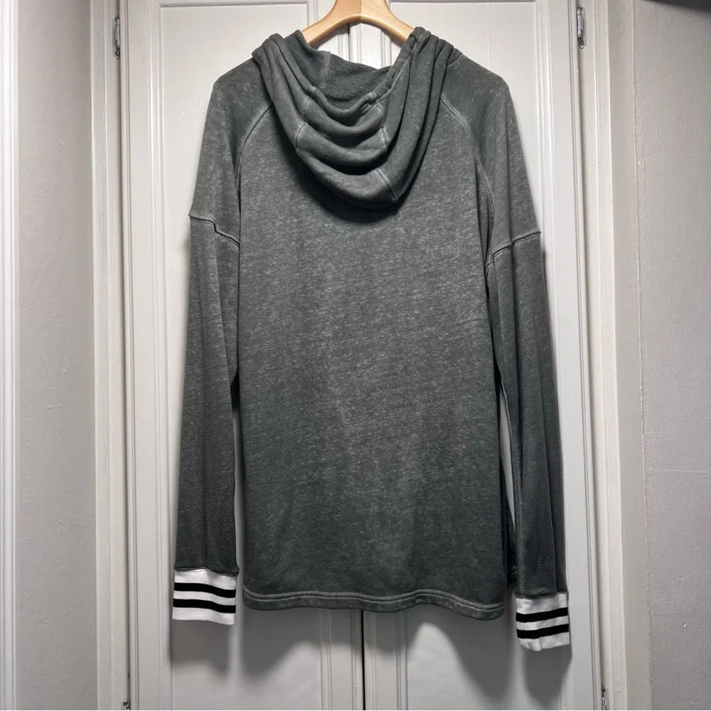Free People Gray Hoodie Striped Cuffs Lightweight Casual Beach Size Large Terry